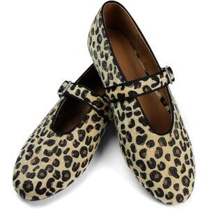 Poyoior Size 9.5 Ballet Flats Leopard Print Faux Leather Adjustable Strap